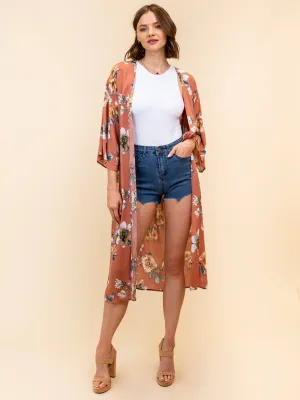 WOMEN'S LONG FLORAL KIMONO