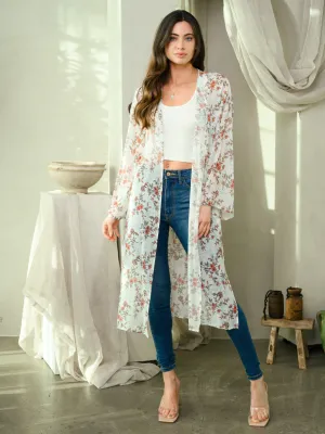 WOMEN'S LONG SLEEVE FLORAL SLIT KIMONO