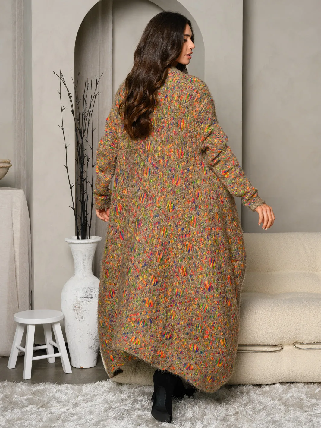 WOMEN'S LONG SLEEVE KNIT FUZZY MULTI COLORS OPEN CARDIGAN