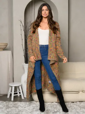WOMEN'S LONG SLEEVE KNIT FUZZY MULTI COLORS OPEN CARDIGAN