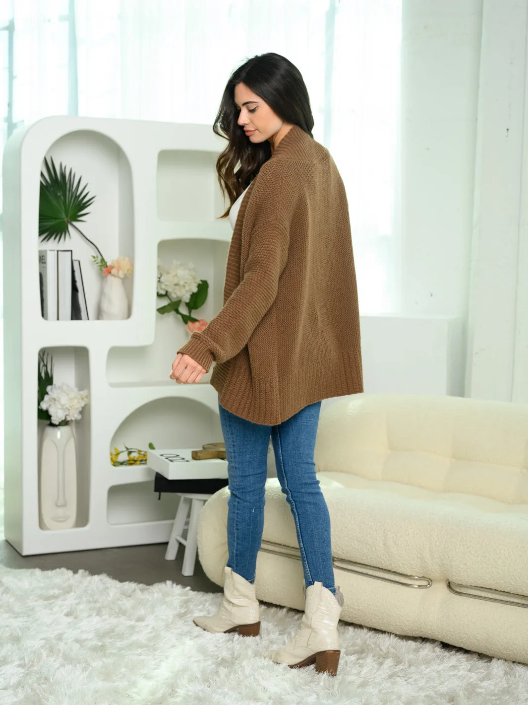 WOMEN'S LONG SLEEVE RIBBED PLACKETS CARDIGAN