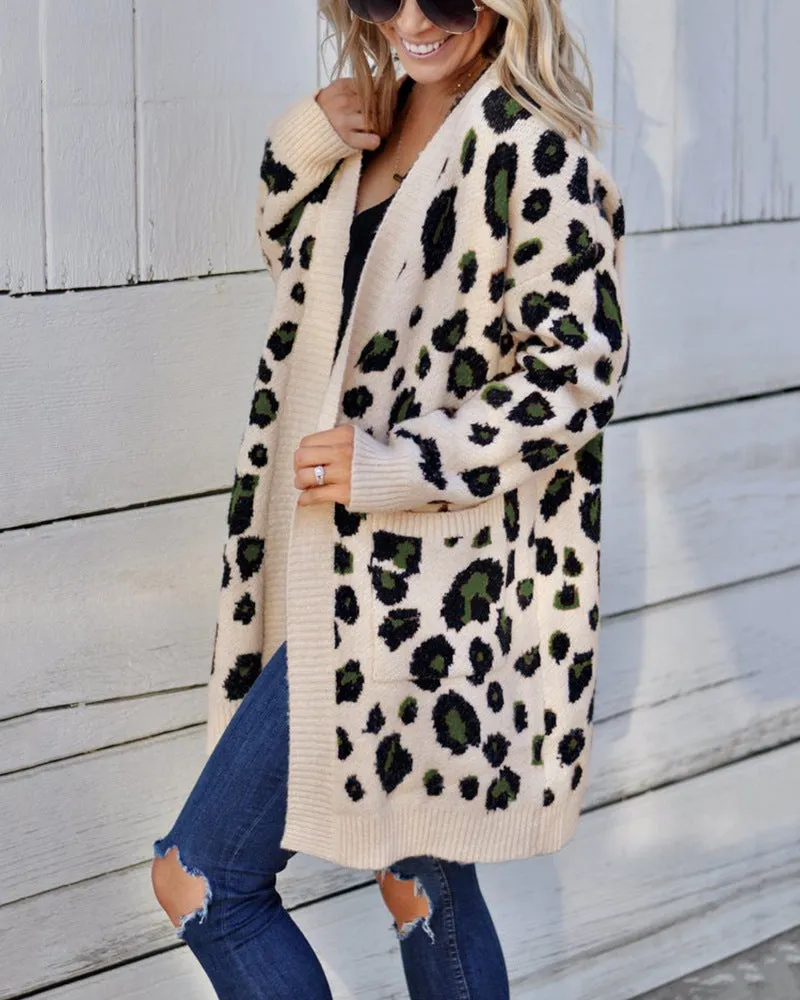 Women'S Long Sleeve Sweaters Long Leopard Cardigan