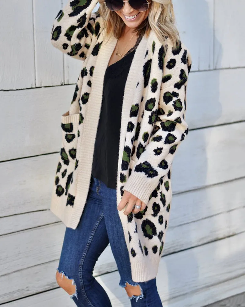 Women'S Long Sleeve Sweaters Long Leopard Cardigan