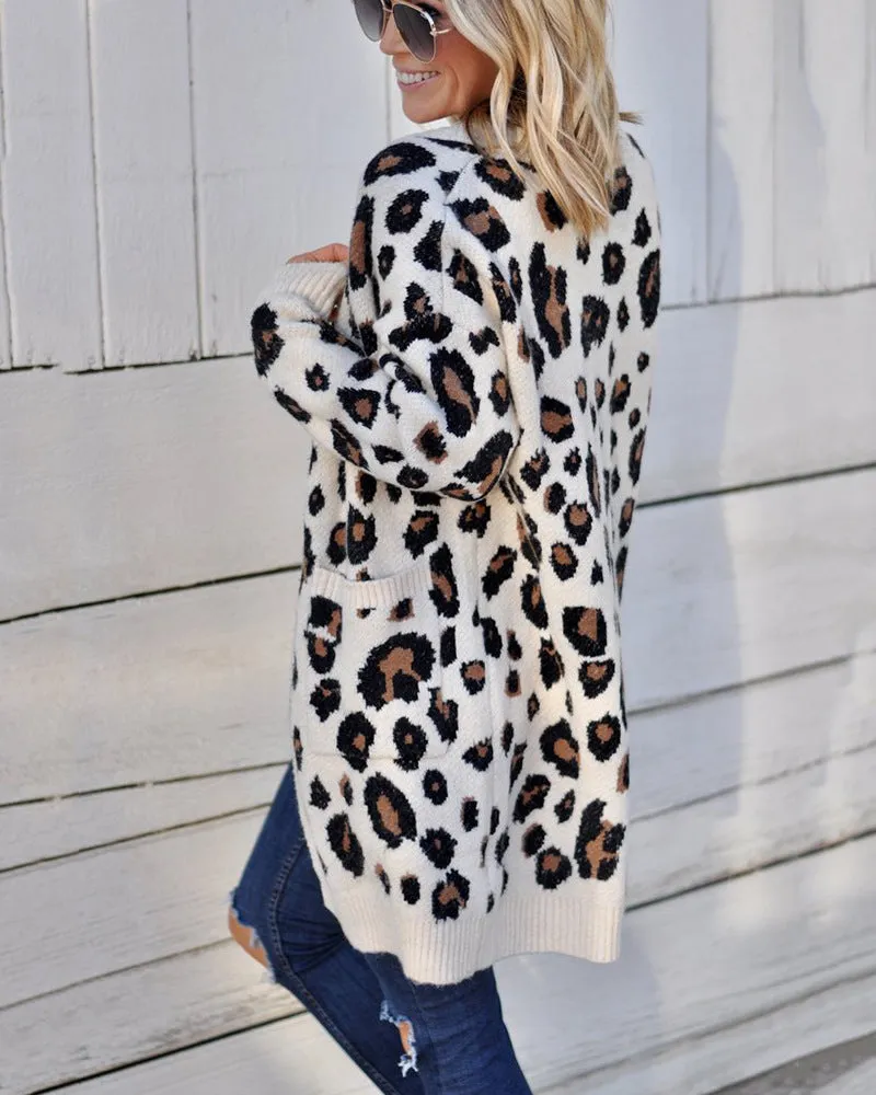 Women'S Long Sleeve Sweaters Long Leopard Cardigan