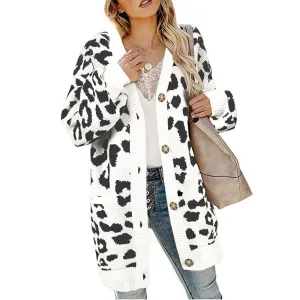 Women'S Long Sleeve Sweaters Long Leopard Cardigan