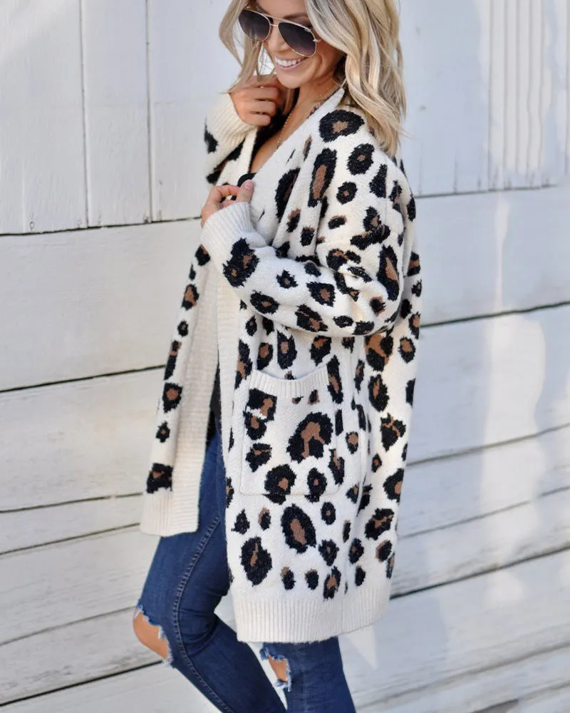 Women'S Long Sleeve Sweaters Long Leopard Cardigan