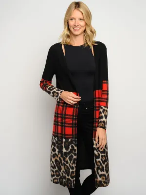 WOMEN'S MULTI PRINT LONG SLEEVE CARDIGAN