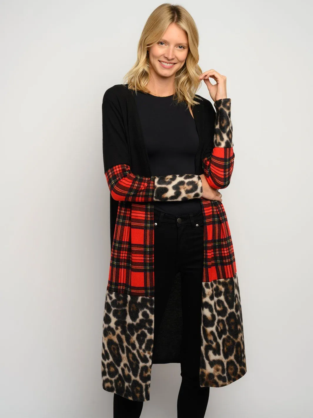 WOMEN'S MULTI PRINT LONG SLEEVE CARDIGAN
