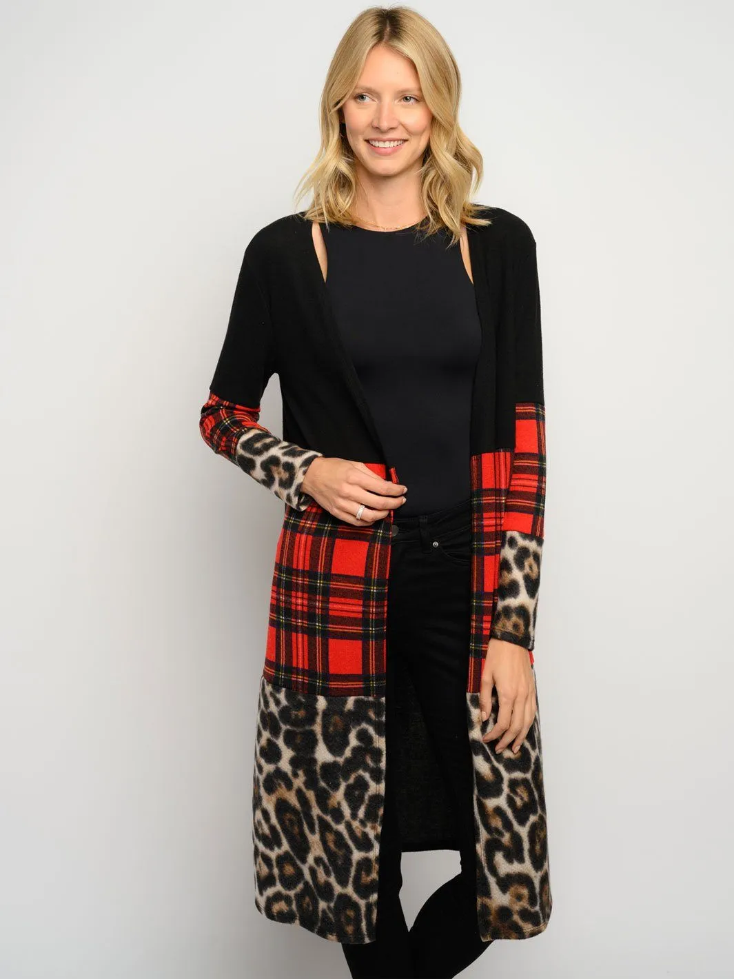 WOMEN'S MULTI PRINT LONG SLEEVE CARDIGAN