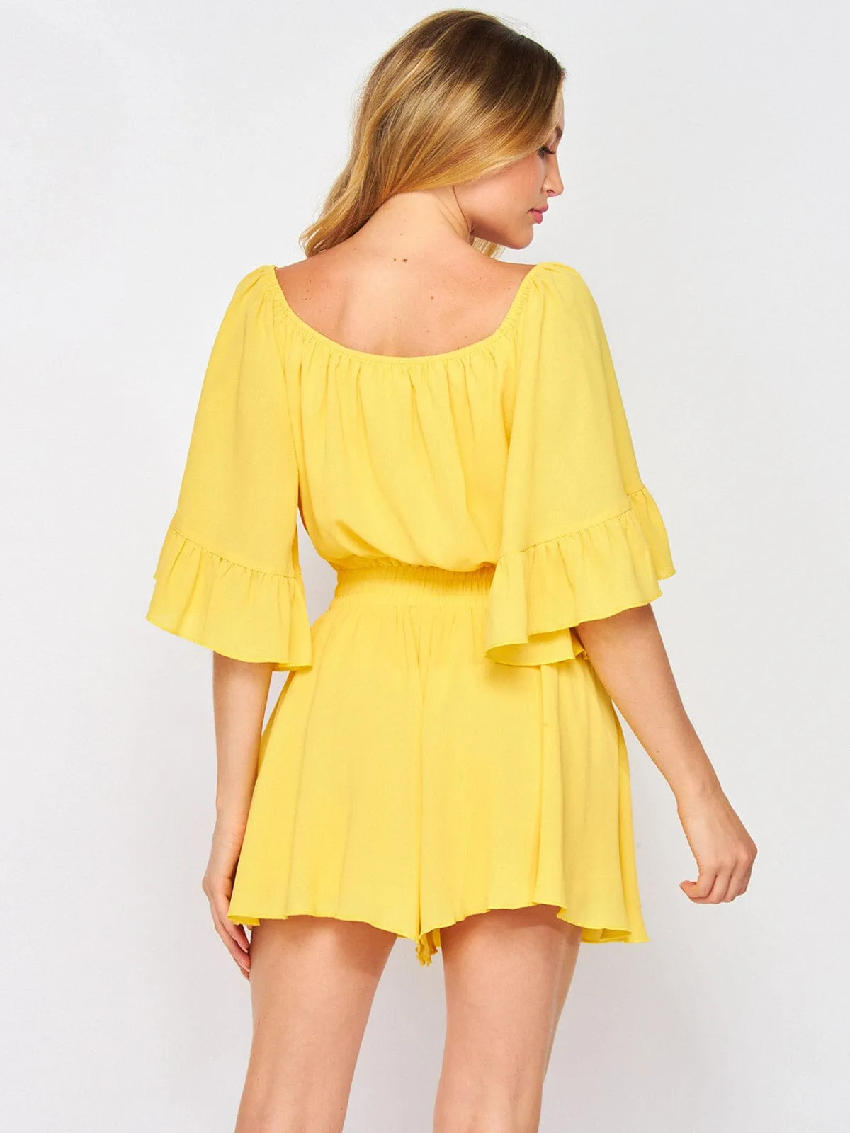 WOMEN'S OFF SHOULDER RUFFLE SLEEVES SMOCK WAIST ROMPER