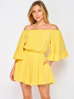 WOMEN'S OFF SHOULDER RUFFLE SLEEVES SMOCK WAIST ROMPER