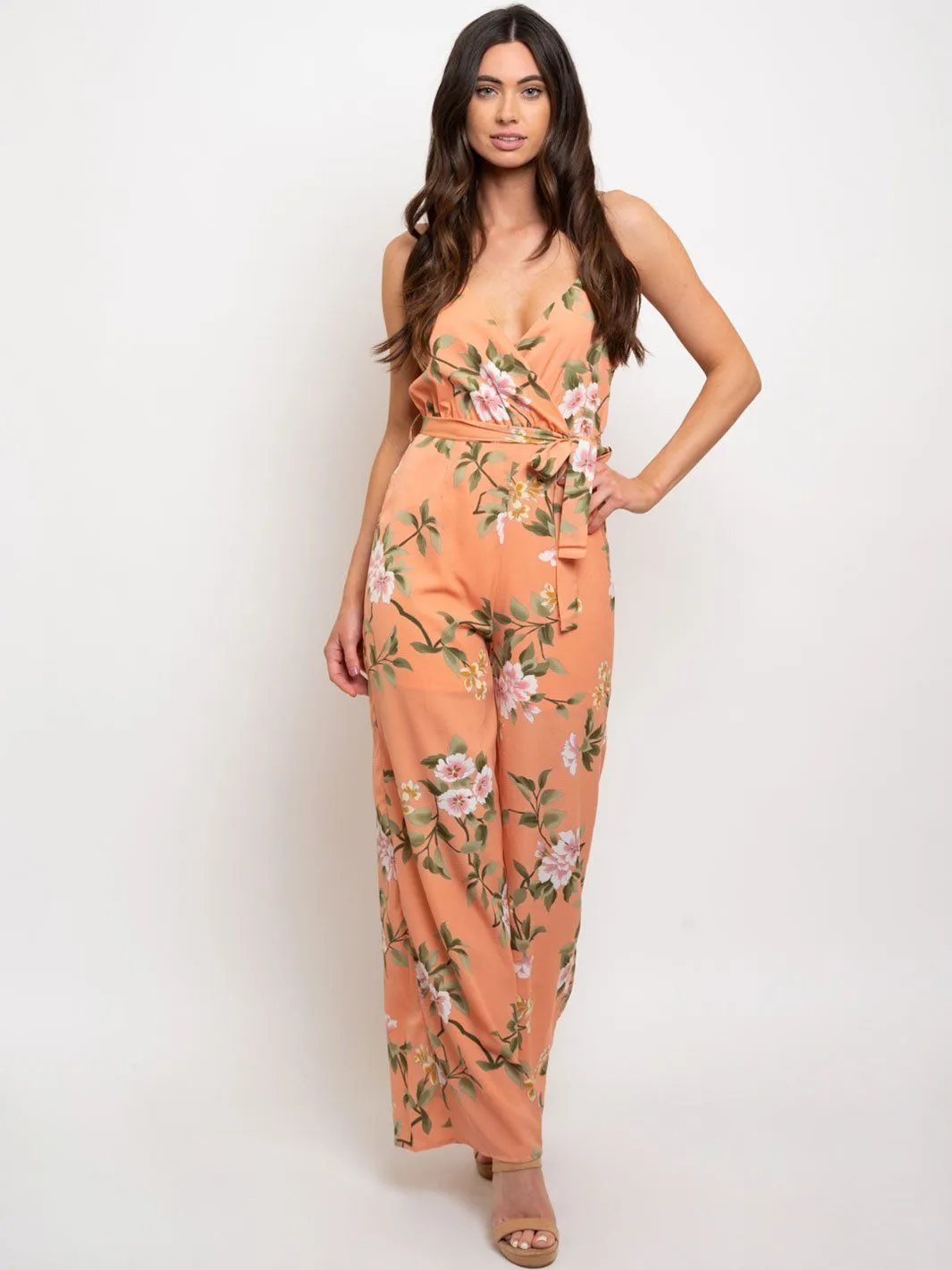 WOMEN'S PEACH FLORAL JUMPSUIT