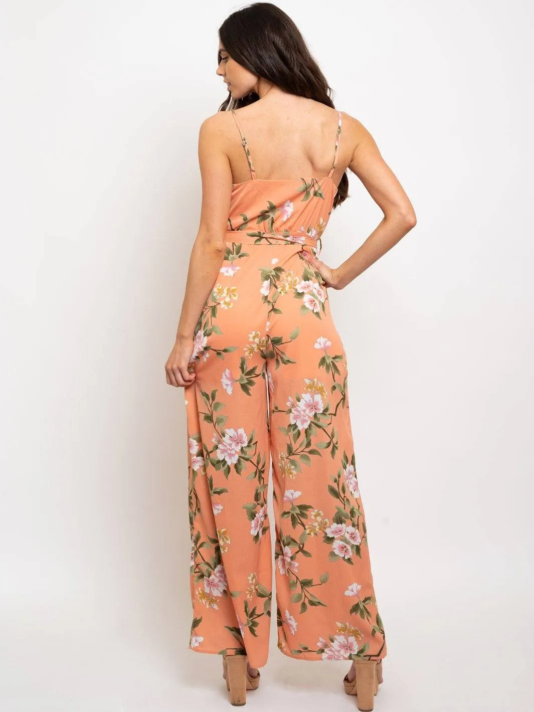 WOMEN'S PEACH FLORAL JUMPSUIT