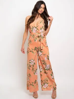 WOMEN'S PEACH FLORAL JUMPSUIT