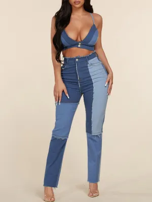 WOMEN'S SLEEVELESS 2PC. TOP & PANTS CHAMBRAY SET