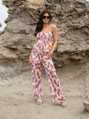 WOMEN'S SLEEVELESS BLOUSE & ELASTIC WAIST PANTS MULTI PRINT 2PC.SET