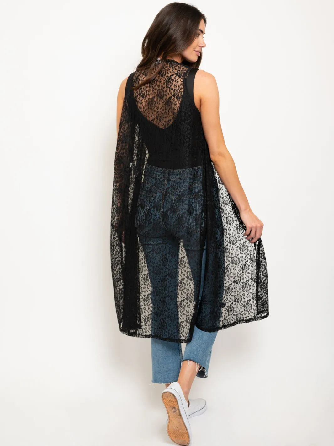 WOMEN'S SLEEVELESS LONG CARDIGAN