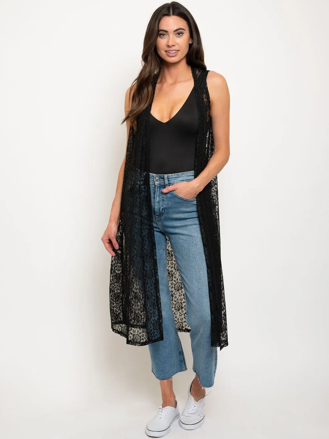 WOMEN'S SLEEVELESS LONG CARDIGAN