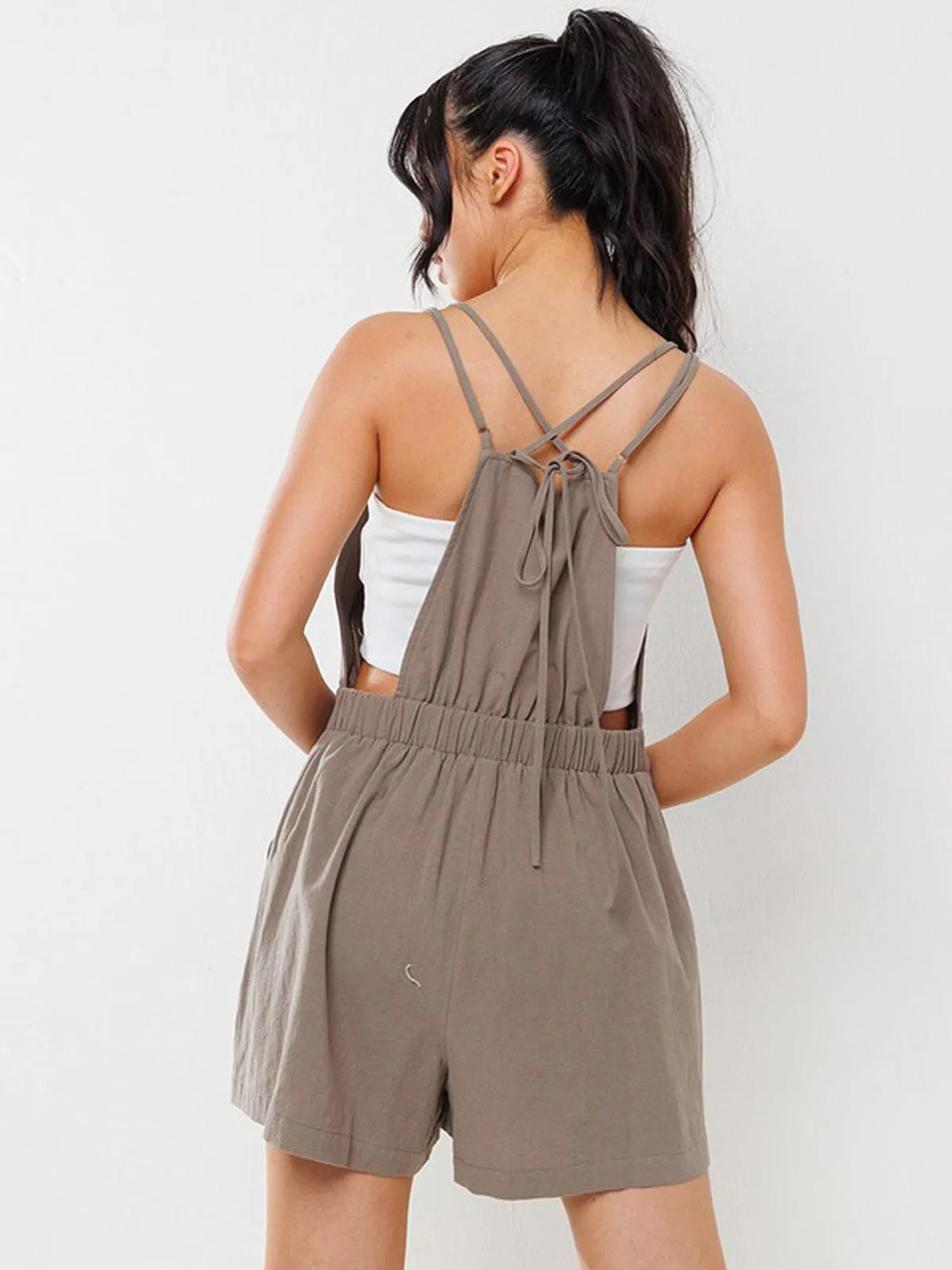 WOMEN'S SLEEVELESS POCKETS ELASTIC WAIST ROMPER