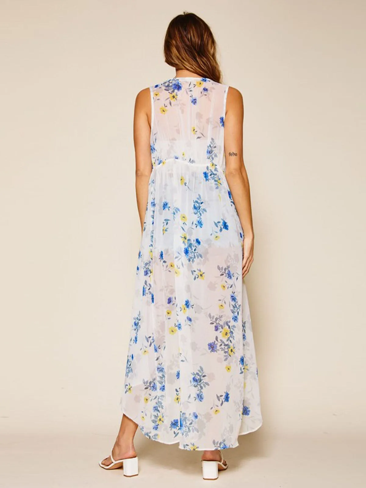 WOMEN'S SLEEVELESS SELF TIE FLORAL KIMONO