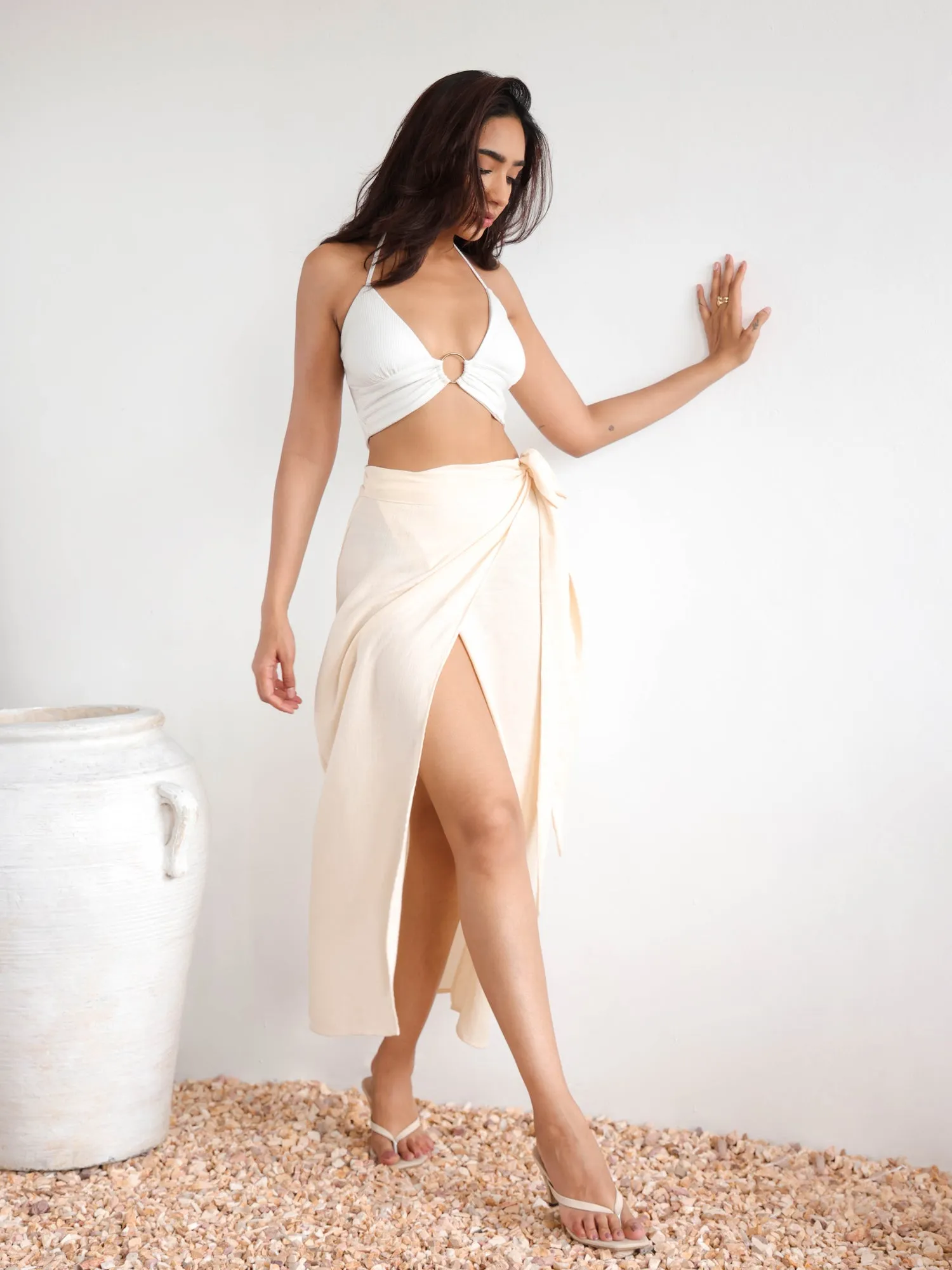 Wrap Tieup Midi Skirt