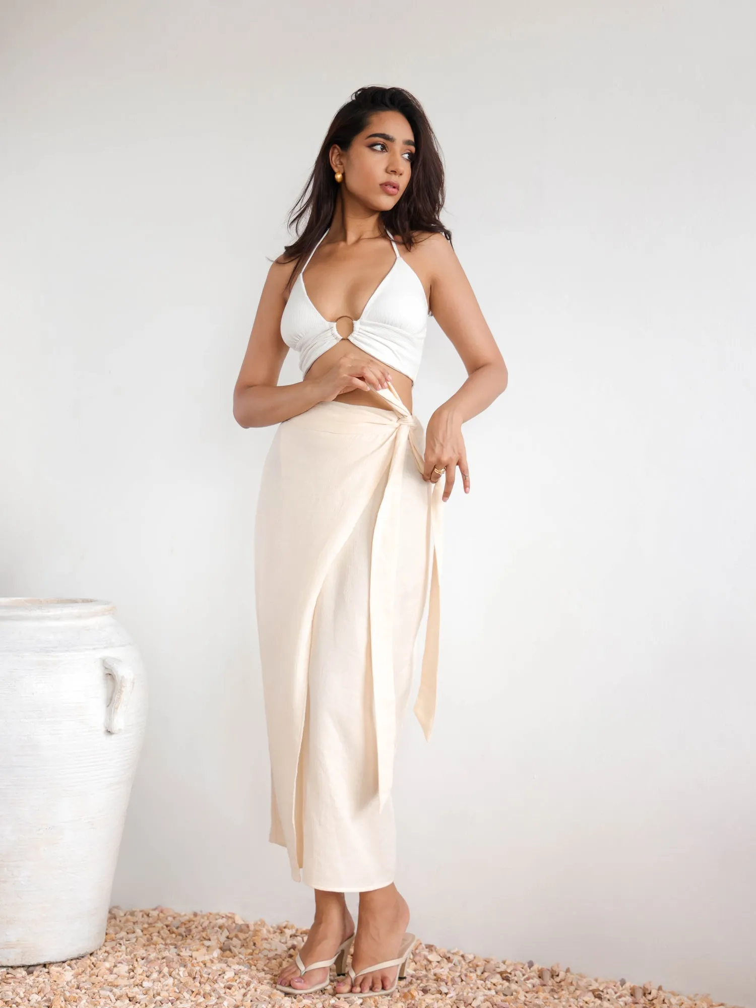 Wrap Tieup Midi Skirt