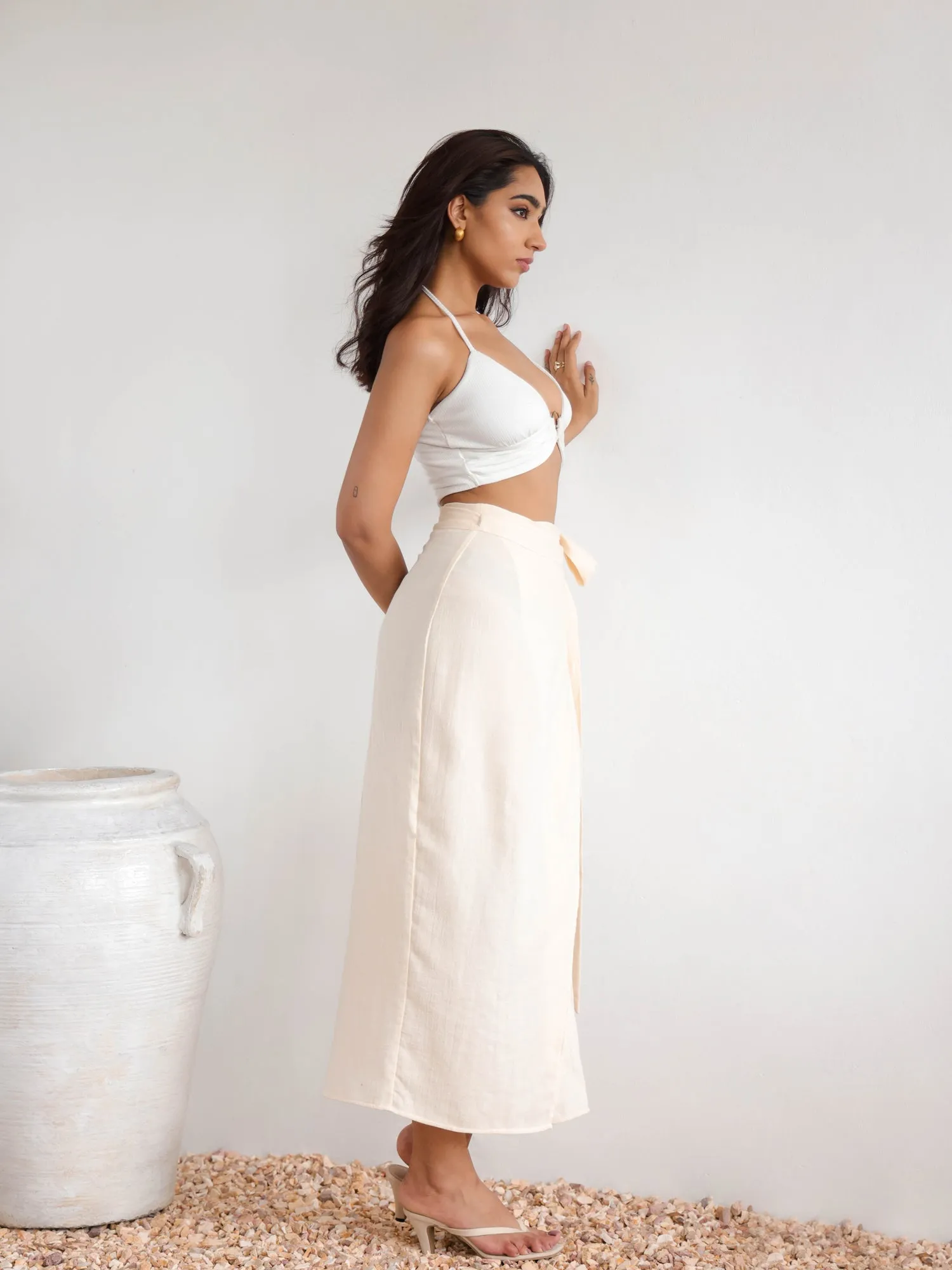 Wrap Tieup Midi Skirt
