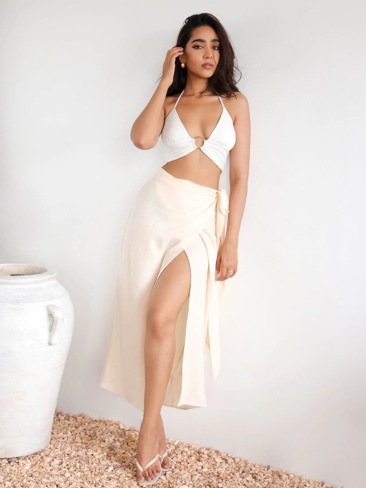 Wrap Tieup Midi Skirt