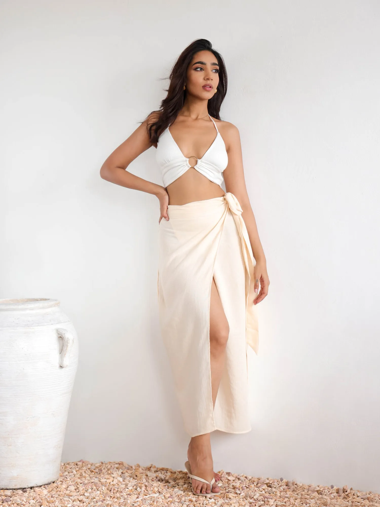 Wrap Tieup Midi Skirt