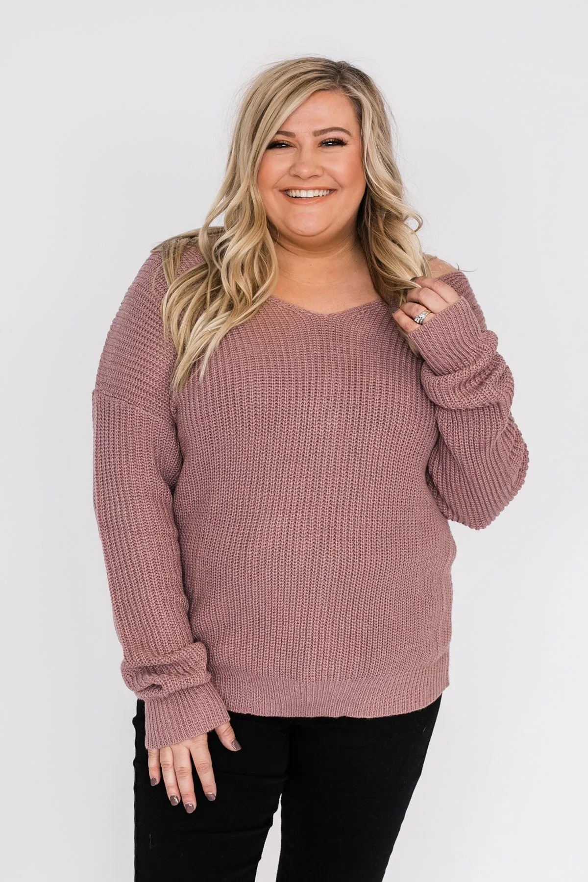 Xoxo Open Back Twist Sweater- Mauve