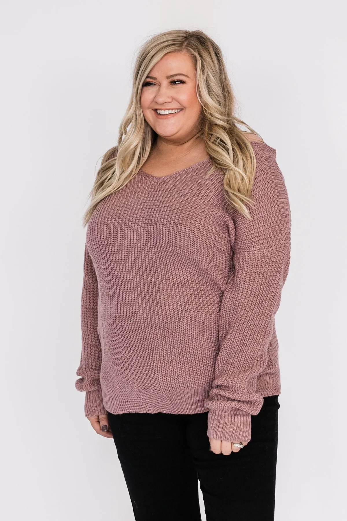 Xoxo Open Back Twist Sweater- Mauve