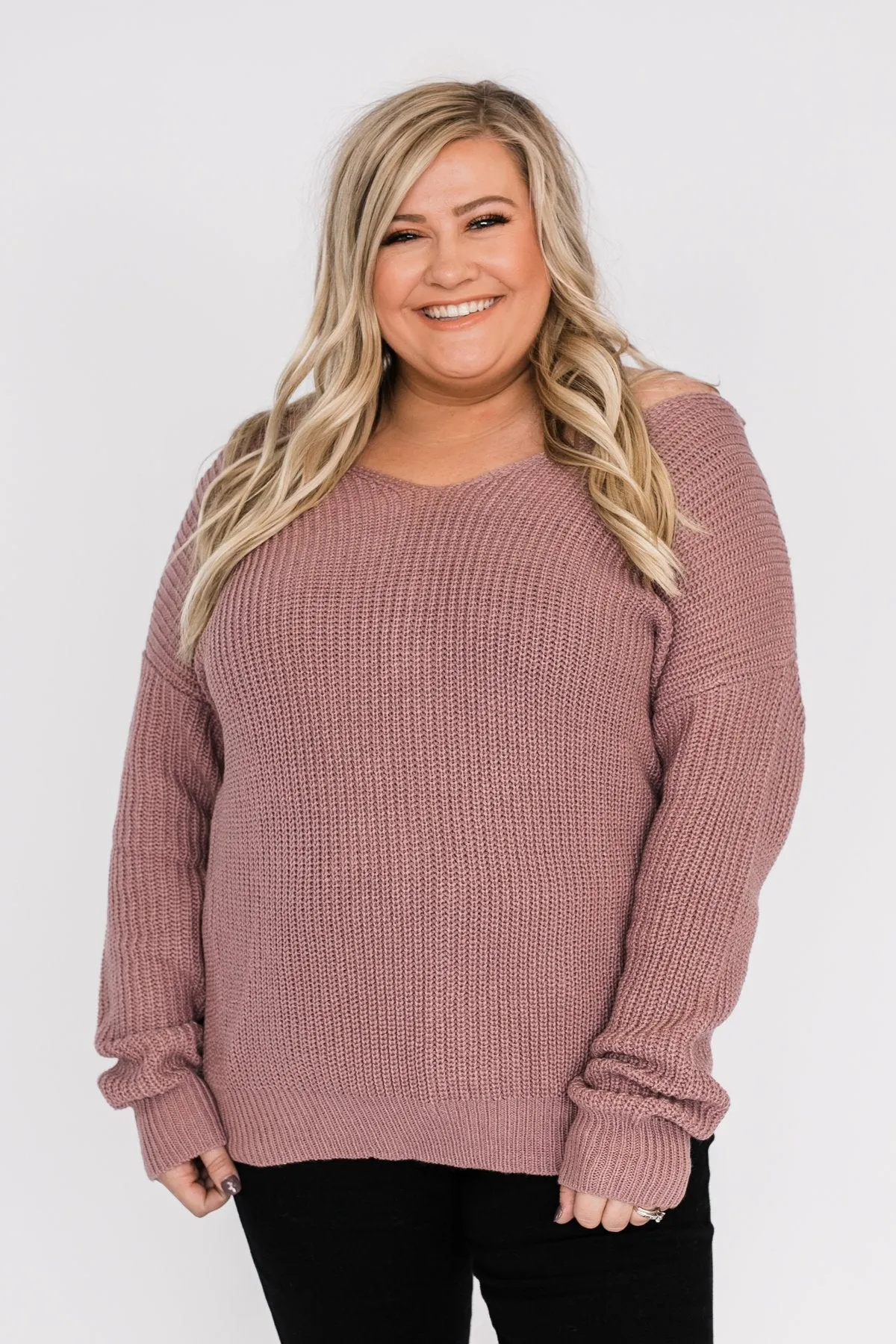Xoxo Open Back Twist Sweater- Mauve