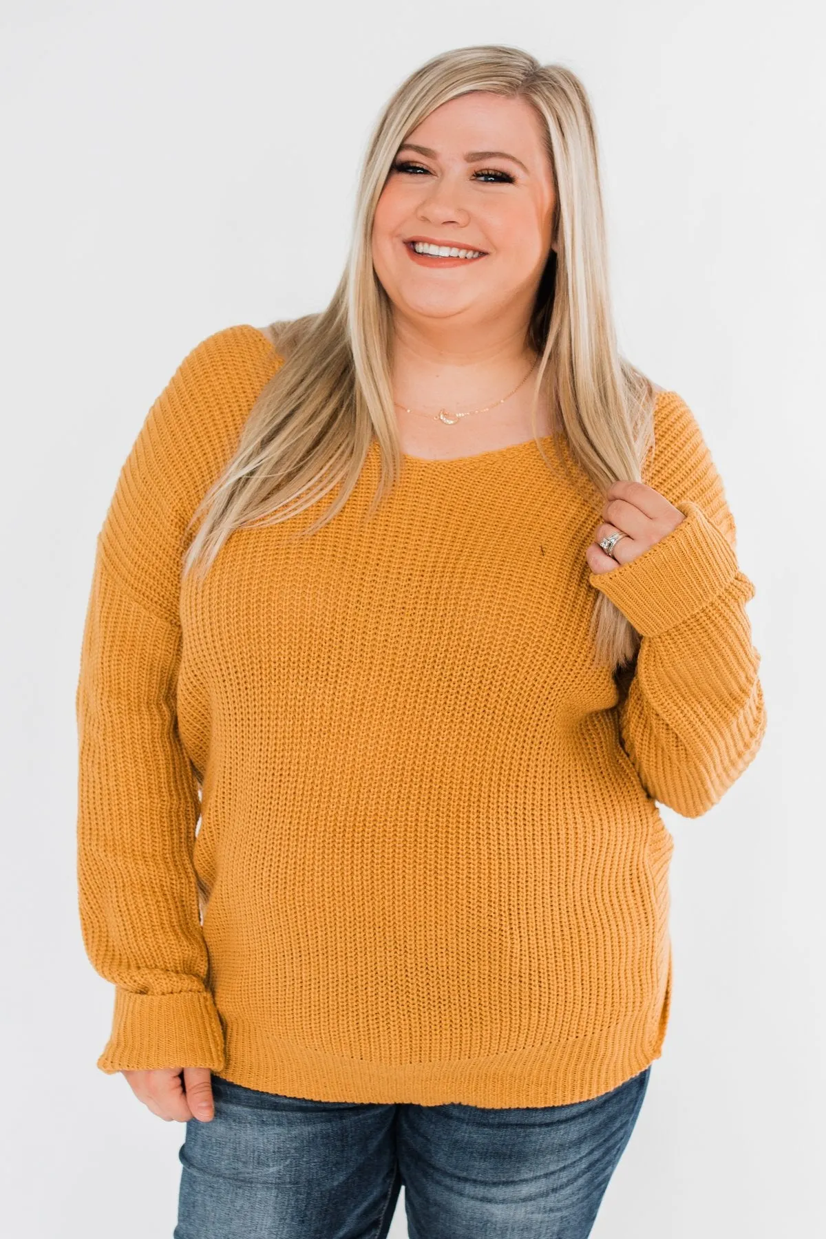 Xoxo Open Back Twist Sweater- Mustard