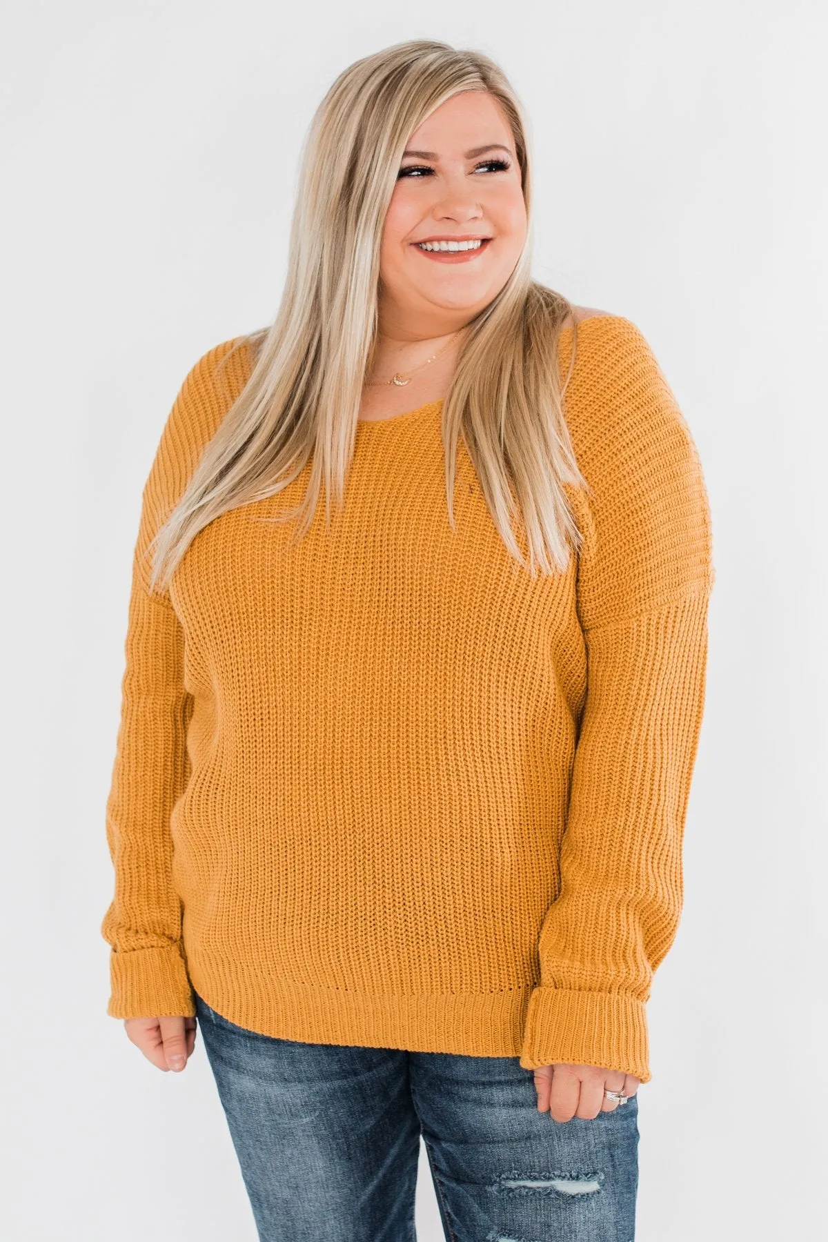 Xoxo Open Back Twist Sweater- Mustard