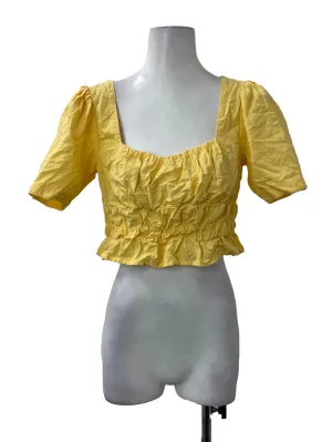 Yellow Ruched Square Neck Crop Top