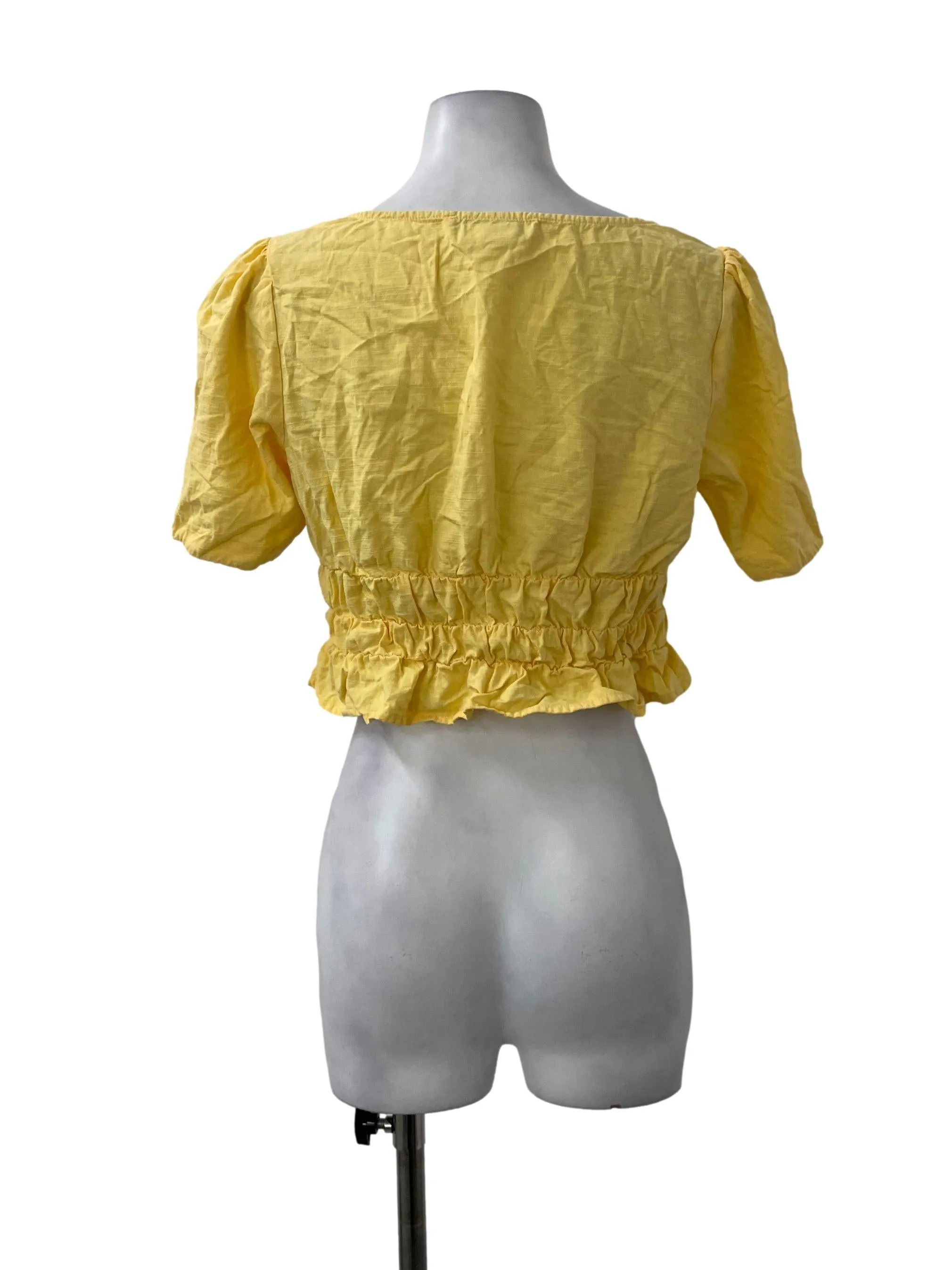 Yellow Ruched Square Neck Crop Top