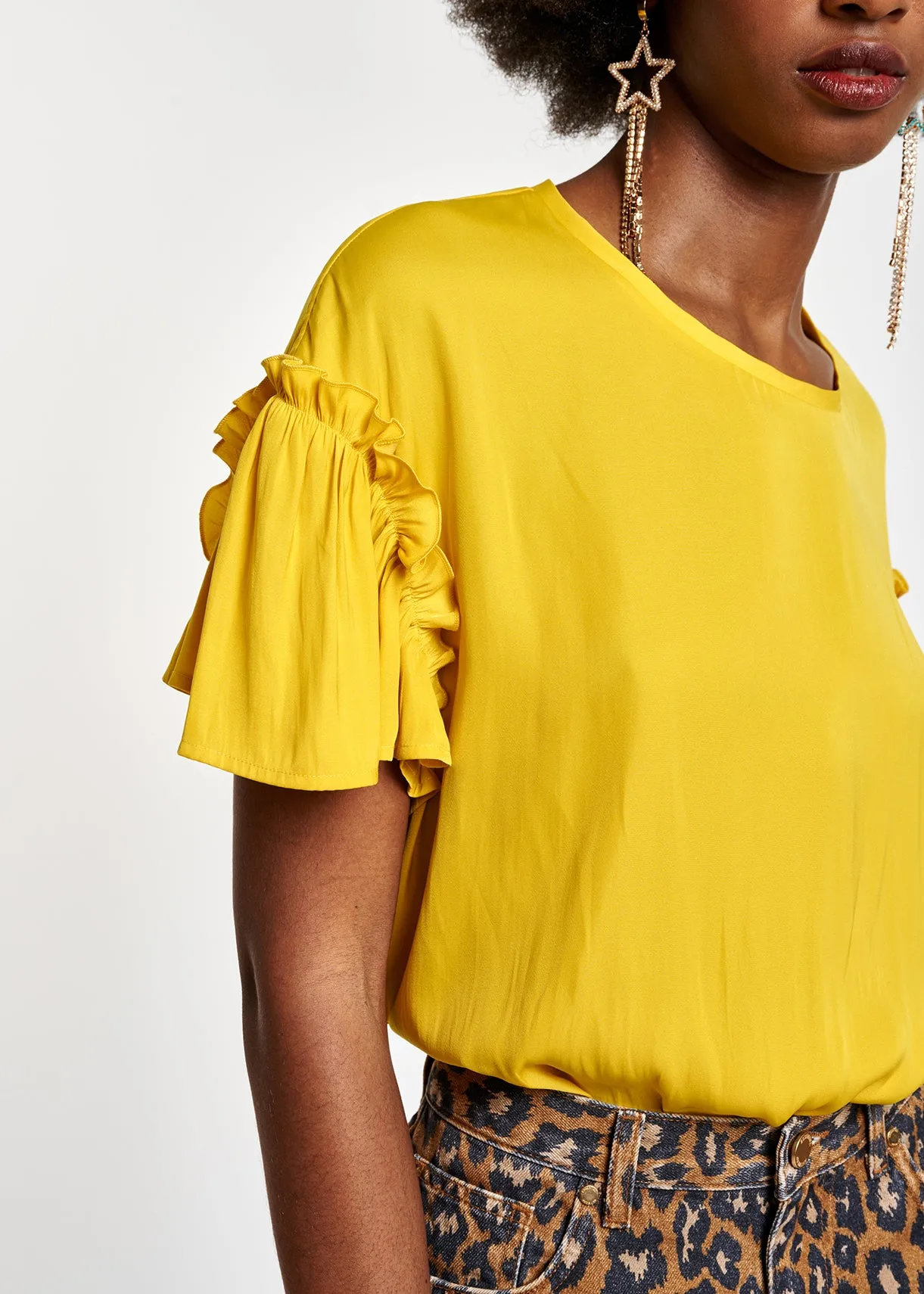 Yellow ruffled short-sleeve top
