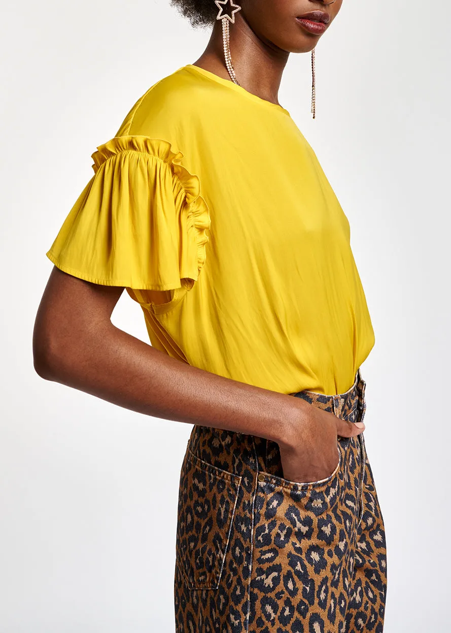 Yellow ruffled short-sleeve top