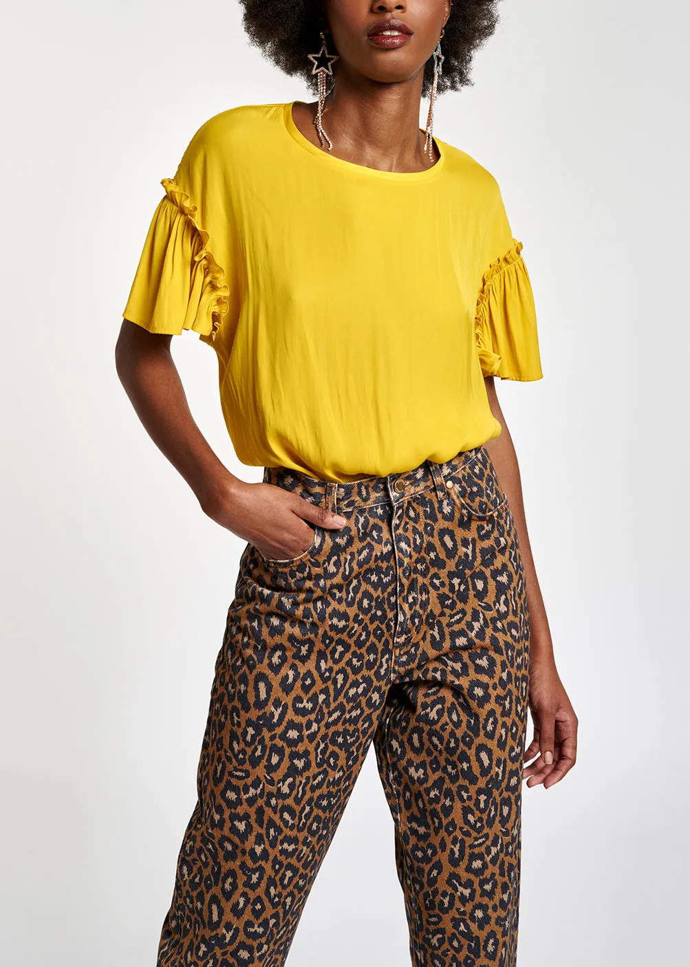Yellow ruffled short-sleeve top