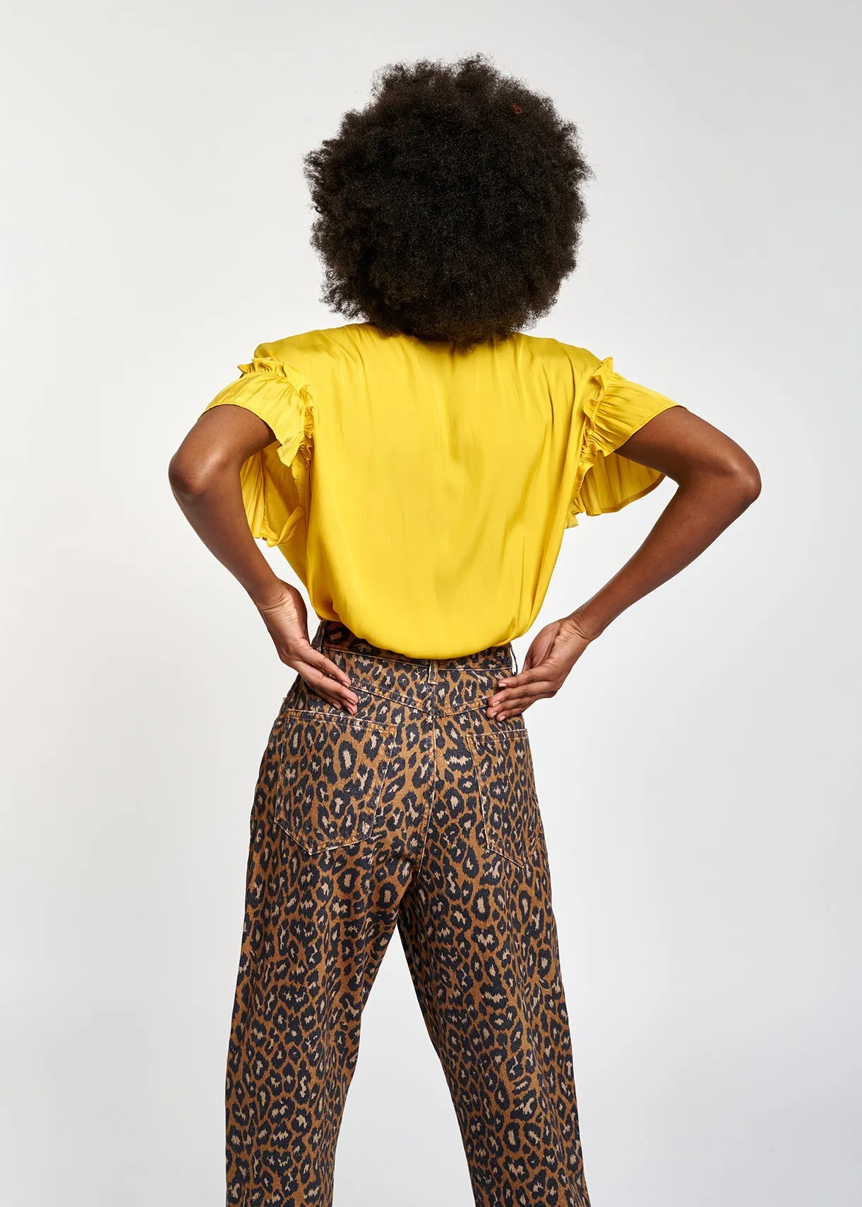 Yellow ruffled short-sleeve top