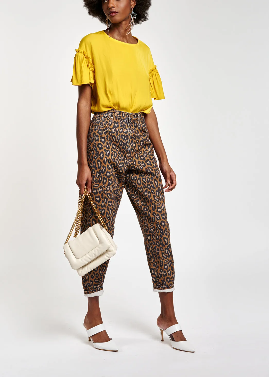 Yellow ruffled short-sleeve top