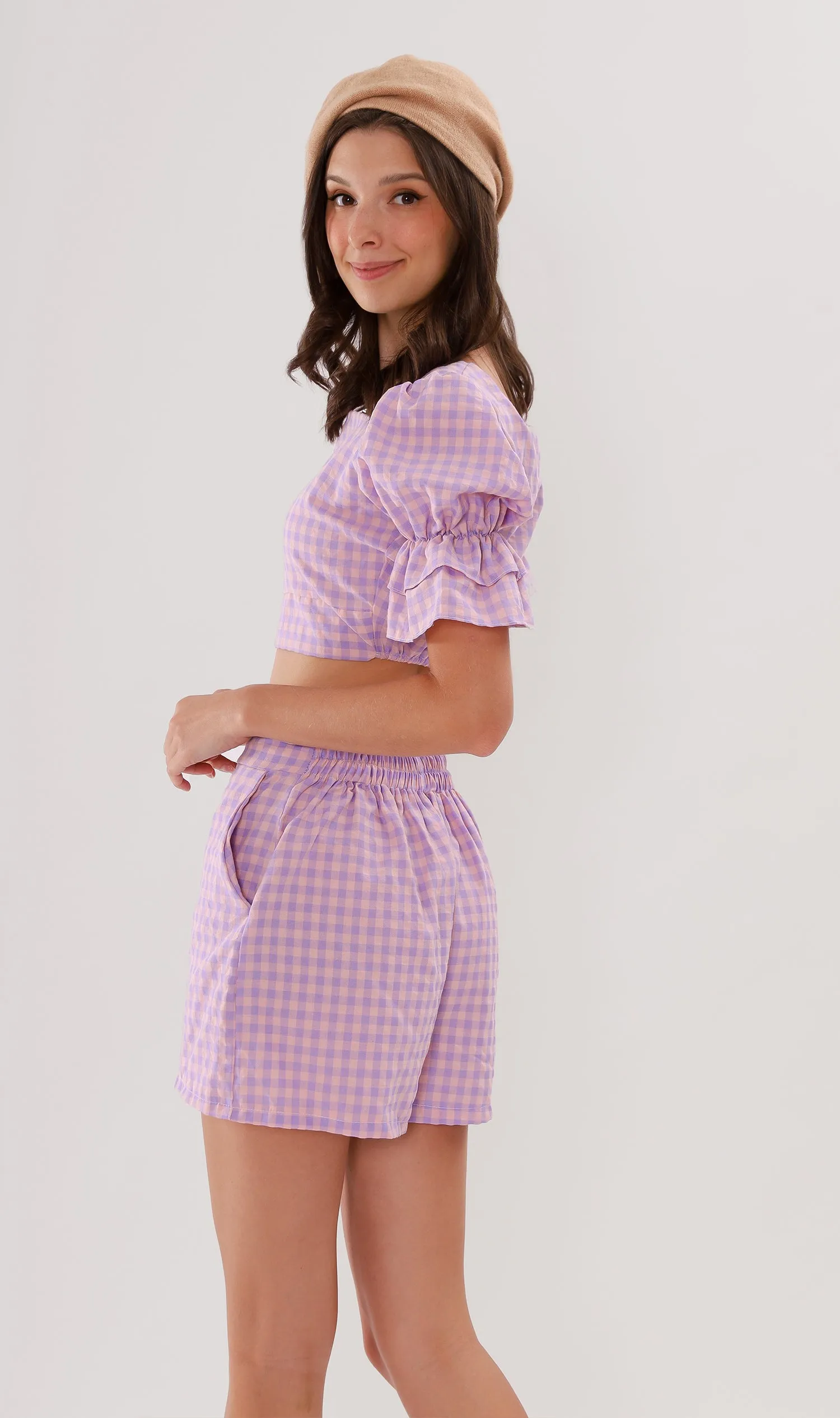 ZENNI Cropped Plaid Co-ord (Lilac)