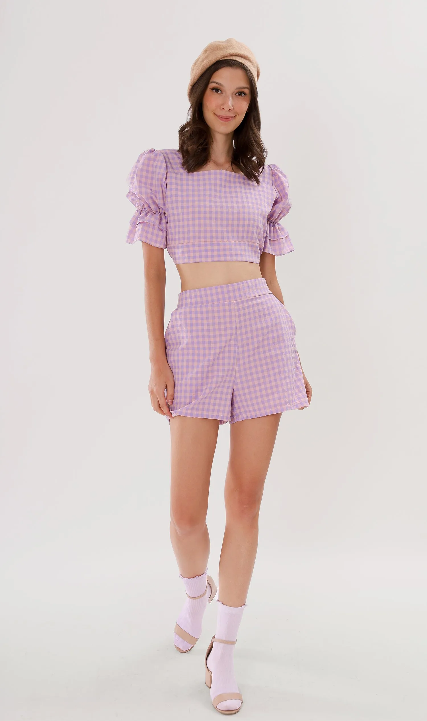 ZENNI Cropped Plaid Co-ord (Lilac)