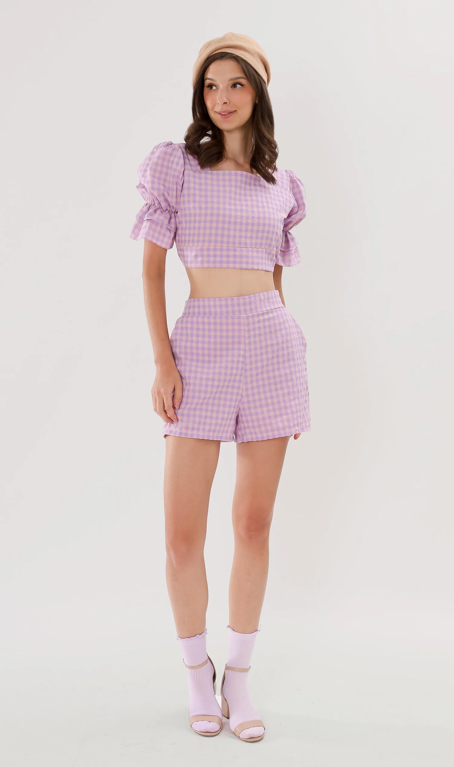 ZENNI Cropped Plaid Co-ord (Lilac)